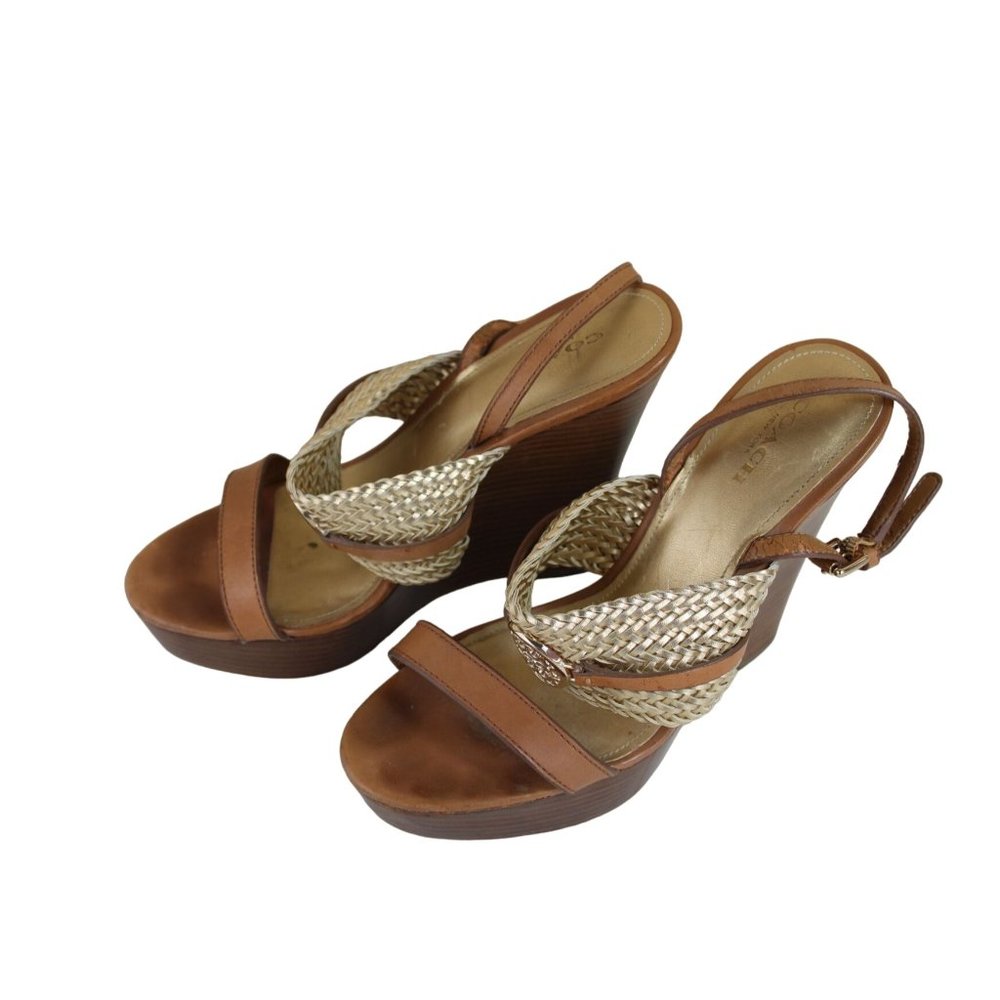 Coach Wedge Sandals Strappy Metallic Size 8 90757